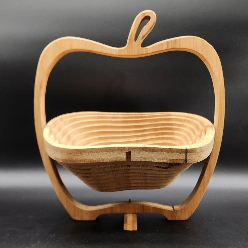 Bonnie & Pop Apple Collapsible Bamboo Fruit Basket Natural Wood‎ Large Decor
